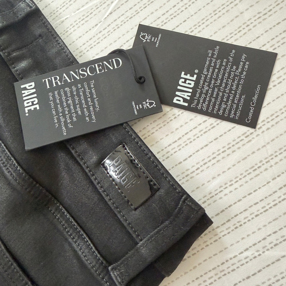 PAIGE Cindy Jeans High Rise Transcend Black Fog Luxe Coating Sz 30 Goth Core - Picture 7 of 16